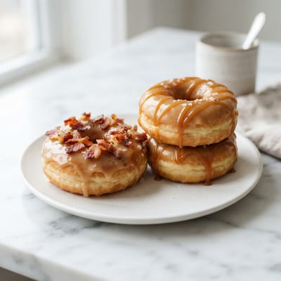 Maple bacon donut with caramel drizzle