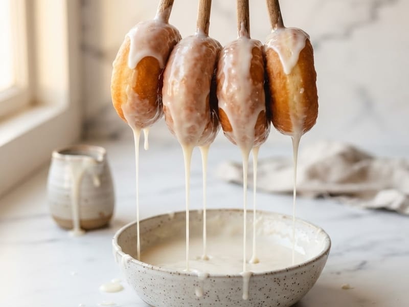 Glazed donuts with glossy glaze dripping