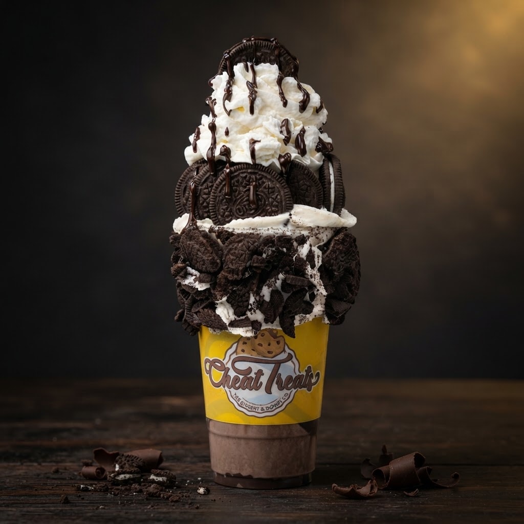 Black Mamba freakshake loaded with crushed Oreo cookies, brownie chunks, whipped cream and chocolate ganache