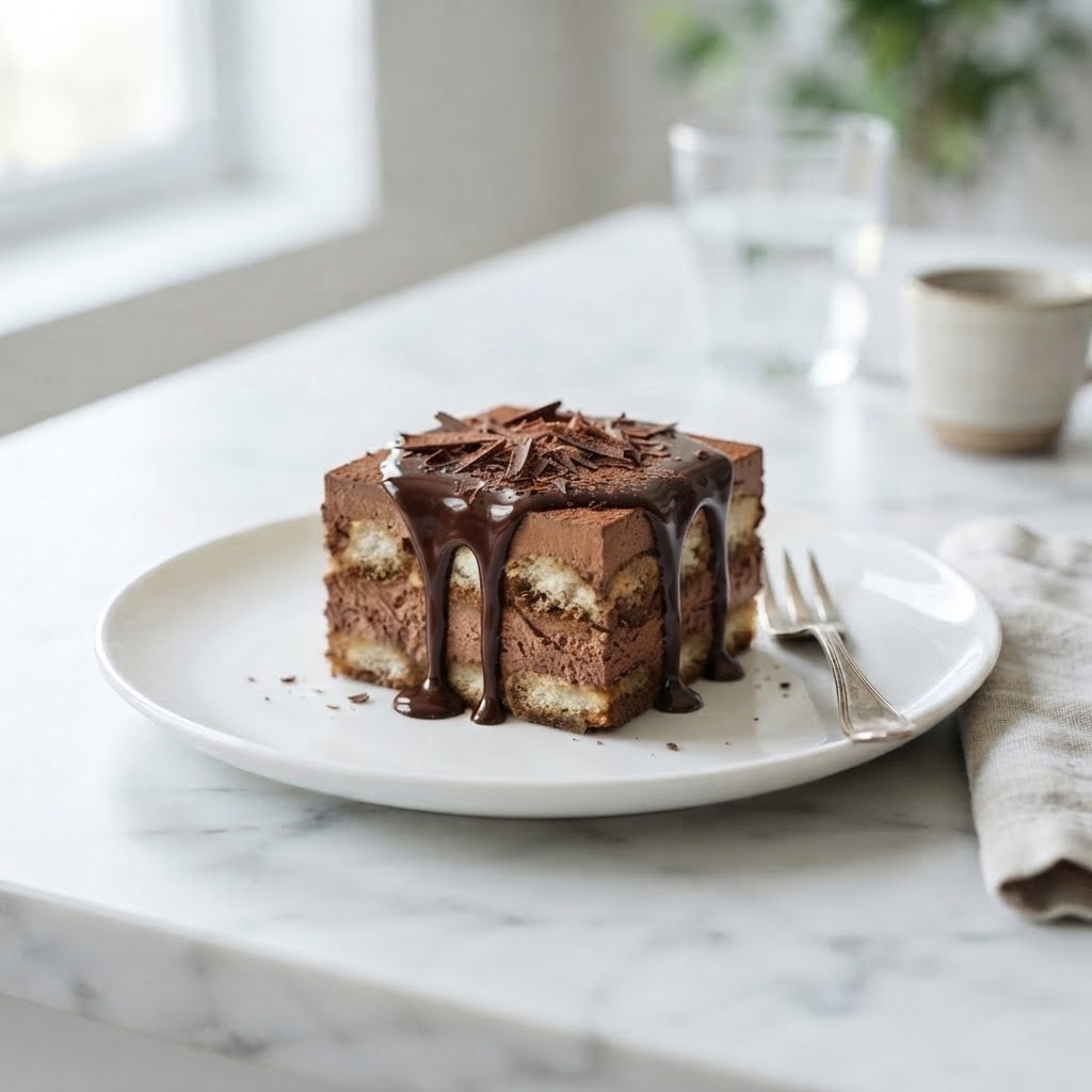 Chocolate tiramisu cup with dark ganache layers