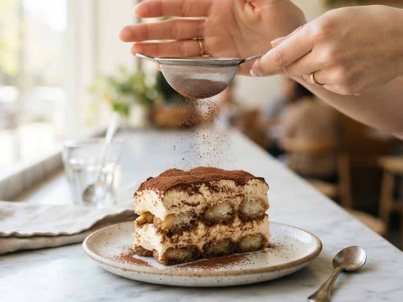 Classic tiramisu with espresso-soaked ladyfingers and mascarpone cream