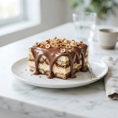 Nutella hazelnut tiramisu with chocolate drizzle